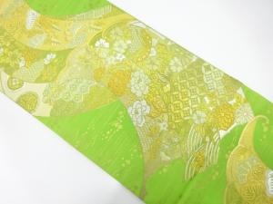 荒波に花・蝶模様織り出し　袋帯